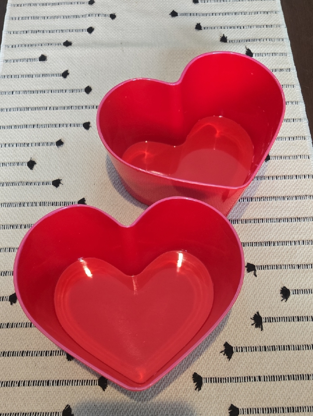 Set of Two Red Heart-Shaped Melamine Bowls